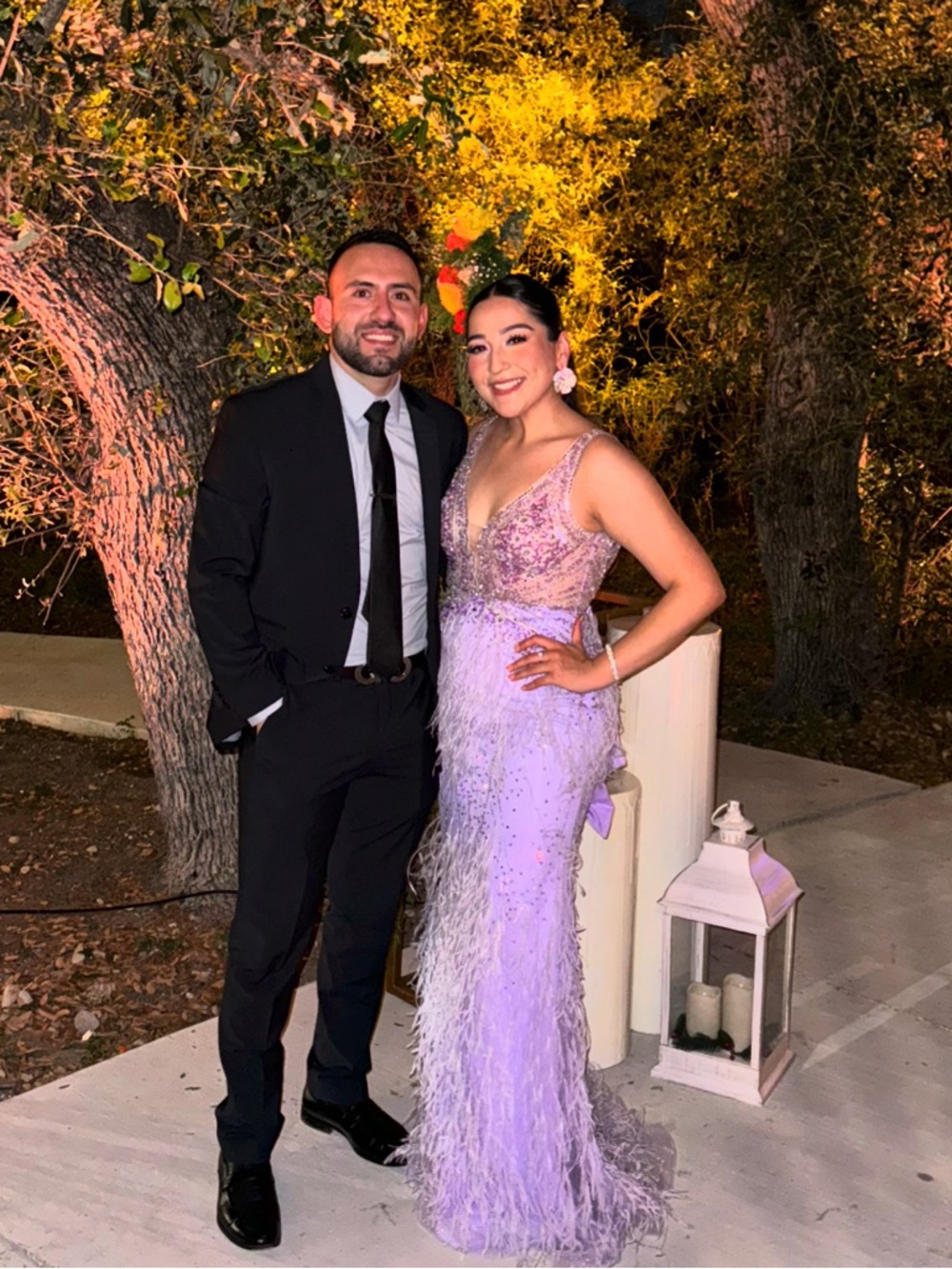 Jovani Lilac Feathered Prom Gown